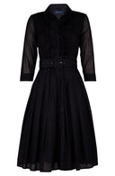 Audrey Dress #4 Shirt Collar Ruffle Bias 3/4 Sleeve Long Length Silk Musola (Solid)