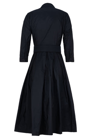 Audrey Dress #7 Shirt Collar 3/4 Sleeve Midi Length Silk Taffta (Solid)