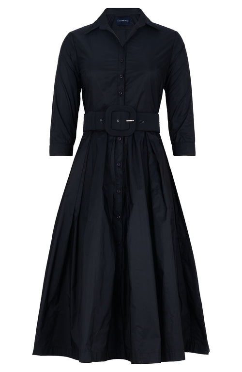 Audrey Dress #7 Shirt Collar 3/4 Sleeve Midi Length Silk Taffta (Solid)