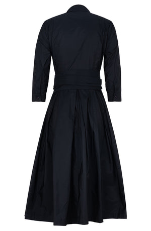 Audrey Dress #7 Shirt Collar 3/4 Sleeve Midi Length Silk Taffta (Solid)