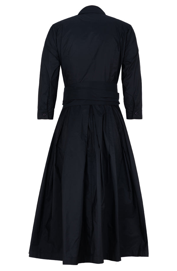 Audrey Dress #7 Shirt Collar 3/4 Sleeve Midi Length Silk Taffta (Solid)