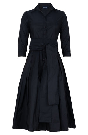 Audrey Dress #7 Shirt Collar 3/4 Sleeve Midi Length Silk Taffta (Solid)