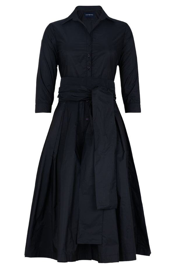 Audrey Dress #7 Shirt Collar 3/4 Sleeve Midi Length Silk Taffta (Solid)