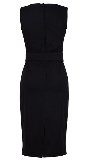 Celine Dress High Boat Neck Sleeveless Long Length Cotton Dobby Stretch (Solid)