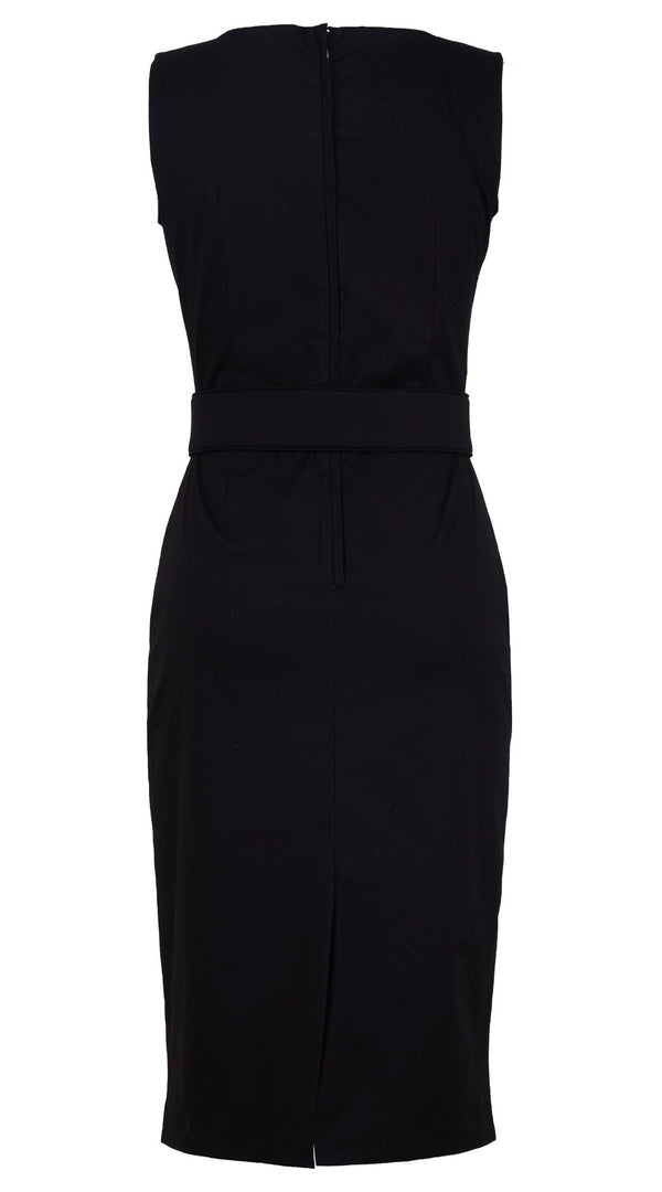 Celine Dress High Boat Neck Sleeveless Long Length Cotton Dobby Stretch (Solid)