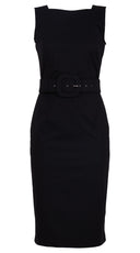 Celine Dress High Boat Neck Sleeveless Long Length Cotton Dobby Stretch (Solid)