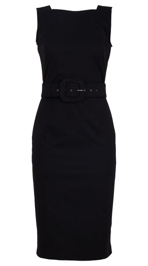 Celine Dress High Boat Neck Sleeveless Long Length Cotton Dobby Stretch (Solid)