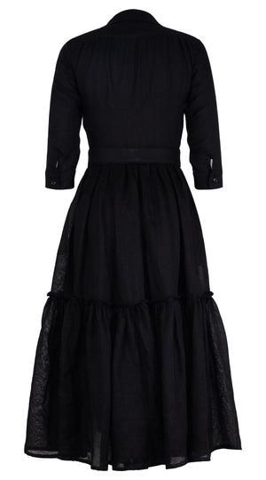 Melanie Dress #1 Shirt Collar 3/4 Sleeve Midi Plus Length Linen (Solid)