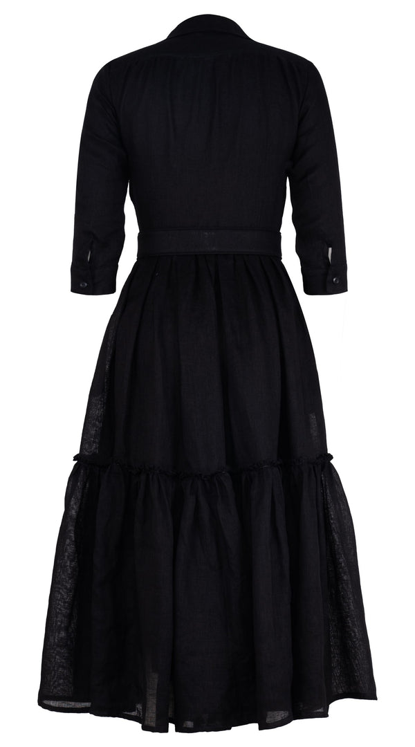 Melanie Dress #1 Shirt Collar 3/4 Sleeve Midi Plus Length Linen (Solid)