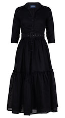 Melanie Dress #1 Shirt Collar 3/4 Sleeve Midi Plus Length Linen (Solid)