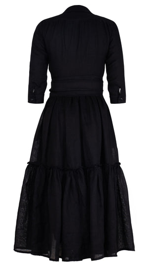 Melanie Dress #1 Shirt Collar 3/4 Sleeve Midi Plus Length Linen (Solid)