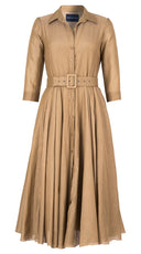 Aster Dress Shirt Collar 3/4 Sleeve Midi Length Silk Musola (Solid)