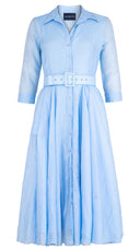 Aster Dress Shirt Collar 3/4 Sleeve Midi Length Silk Musola (Solid)