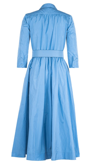 Terry Dress Shirt Collar 3/4 Sleeve Midi Plus Length Silk Taffta (Solid)