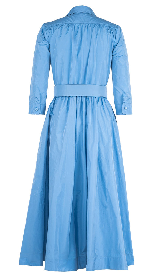 Terry Dress Shirt Collar 3/4 Sleeve Midi Plus Length Silk Taffta (Solid)