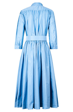 Terry Dress Shirt Collar 3/4 Sleeve Midi Length Silk Taffta (Solid)