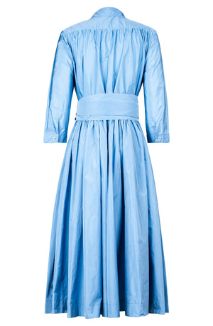 Terry Dress Shirt Collar 3/4 Sleeve Midi Length Silk Taffta (Solid)