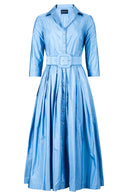 Audrey Dress #7 Shirt Collar 3/4 Sleeve Midi Plus Length Silk Taffta (Solid)