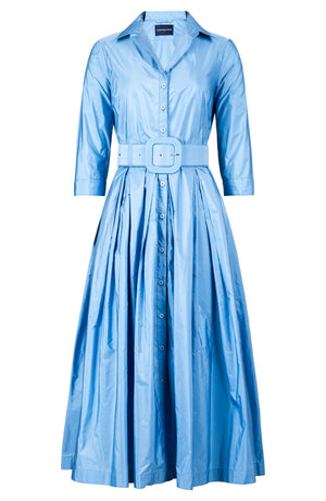 Audrey Dress #7 Shirt Collar 3/4 Sleeve Midi Plus Length Silk Taffta (Solid)