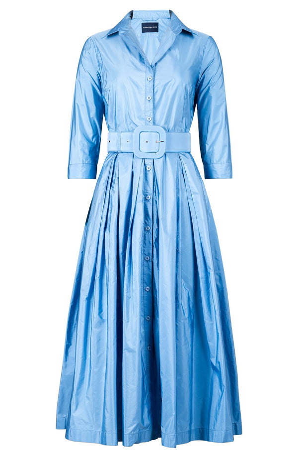 Audrey Dress #7 Shirt Collar 3/4 Sleeve Midi Plus Length Silk Taffta (Solid)
