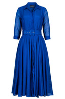 Aster Dress Shirt Collar 3/4 Sleeve Midi Length Silk Musola (Solid)