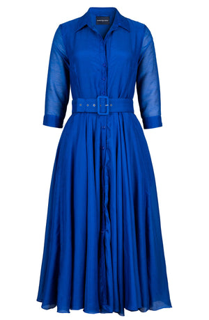 Aster Dress Shirt Collar 3/4 Sleeve Midi Length Silk Musola (Solid)