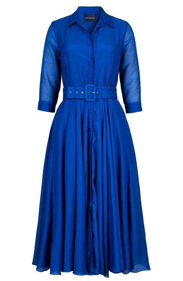 Aster Dress Shirt Collar 3/4 Sleeve Midi Length Silk Musola (Solid)