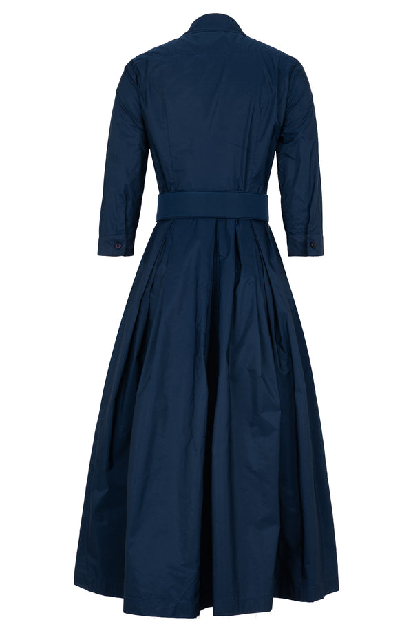 Audrey Dress #7 Shirt Collar 3/4 Sleeve Midi Plus Length Silk Taffta (Solid)