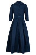 Audrey Dress #7 Shirt Collar 3/4 Sleeve Midi Plus Length Silk Taffta (Solid)