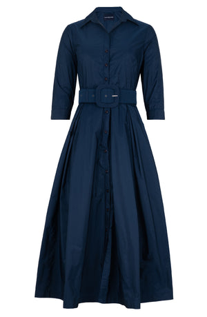 Audrey Dress #7 Shirt Collar 3/4 Sleeve Midi Plus Length Silk Taffta (Solid)