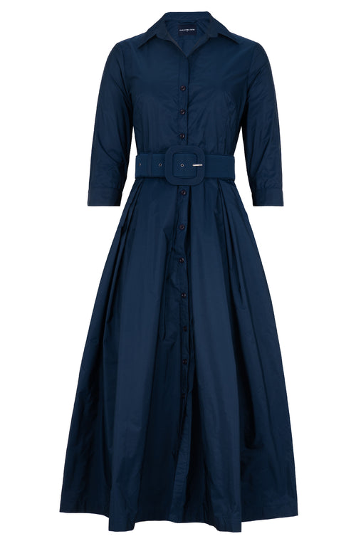 Audrey Dress #7 Shirt Collar 3/4 Sleeve Midi Plus Length Silk Taffta (Solid)