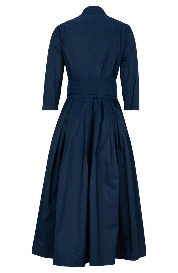 Audrey Dress #7 Shirt Collar 3/4 Sleeve Midi Plus Length Silk Taffta (Solid)