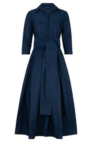 Audrey Dress #7 Shirt Collar 3/4 Sleeve Midi Plus Length Silk Taffta (Solid)