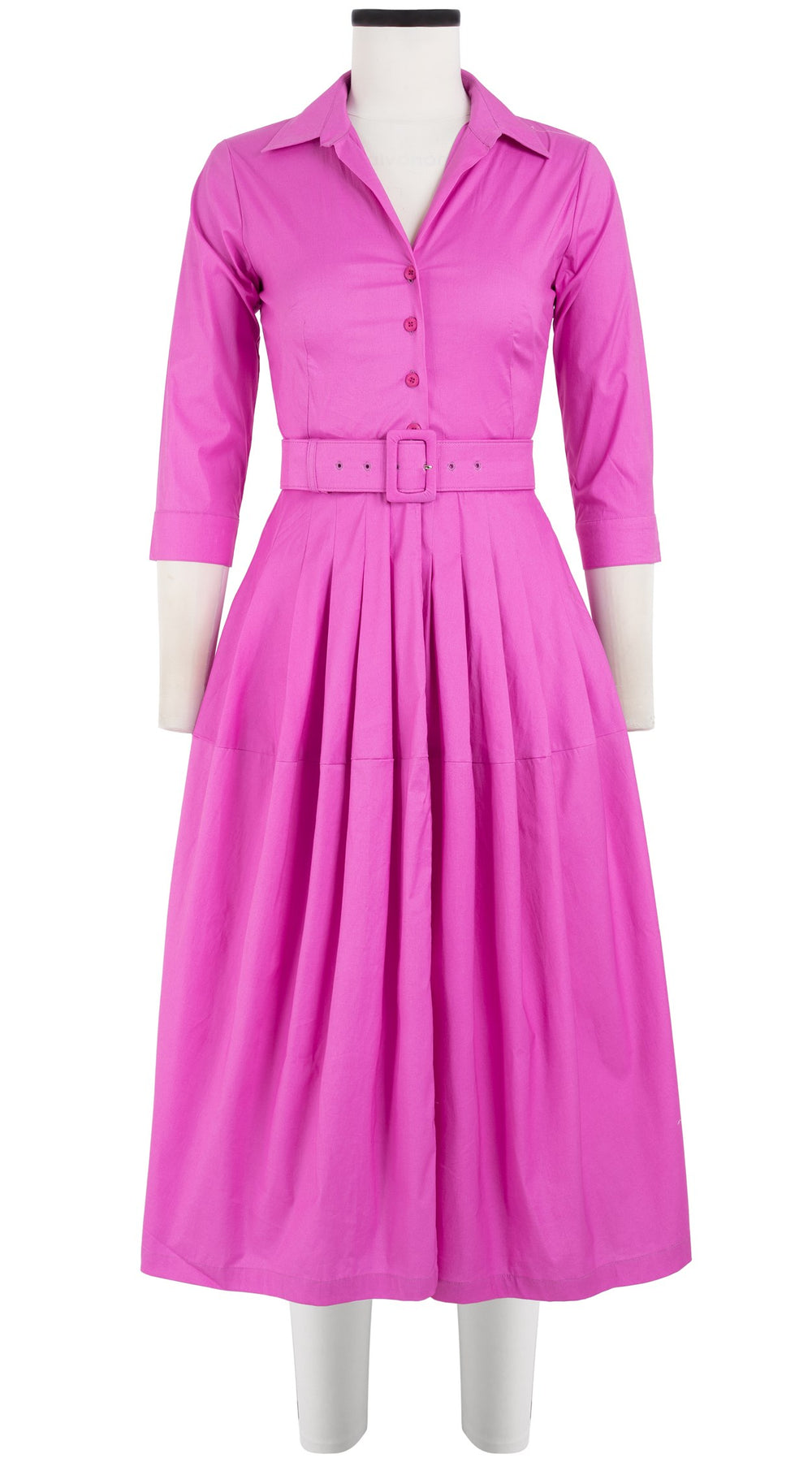 Claire Dress Shirt Collar 3/4 Sleeve Midi Length Cotton Stretch_Solid_ Claire Dress Shirt Collar 3/4 Sleeve Midi Length Cotton Stretch_Solid_