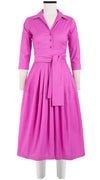 Claire Dress Shirt Collar 3/4 Sleeve Midi Length Cotton Stretch_Solid_Hot Pink