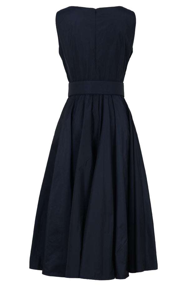 Aster Dress Boat Neck Sleeveless Midi Length Silk Taffta (Solid)