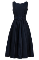 Aster Dress Boat Neck Sleeveless Midi Length Silk Taffta (Solid)