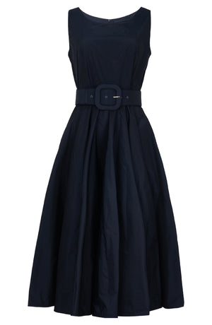 Aster Dress Boat Neck Sleeveless Midi Length Silk Taffta (Solid)