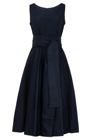 Aster Dress Boat Neck Sleeveless Midi Length Silk Taffta (Solid)