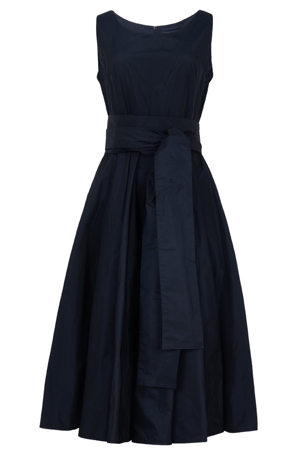 Aster Dress Boat Neck Sleeveless Midi Length Silk Taffta (Solid)