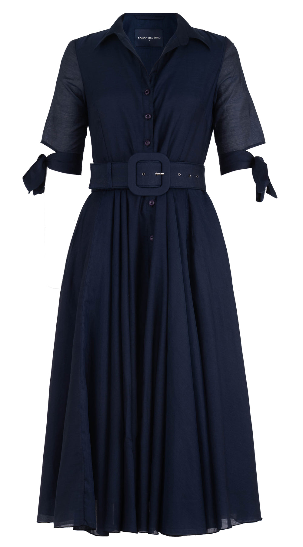 Aster Dress Shirt Collar 1/2 Tie Sleeve Midi Length Silk Musola (Solid)