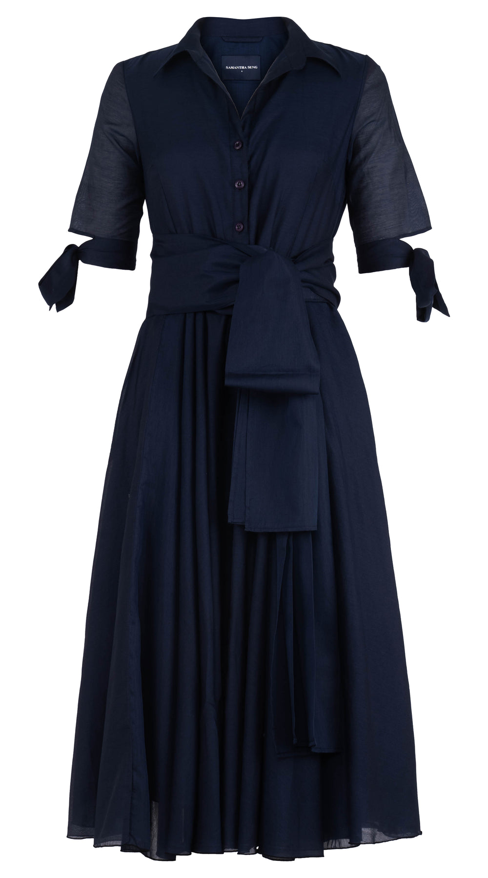 Aster Dress Shirt Collar 1/2 Tie Sleeve Midi Length Silk Musola (Solid)