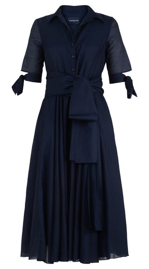 Aster Dress Shirt Collar 1/2 Tie Sleeve Midi Length Silk Musola (Solid)