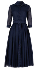 Aster Dress Shirt Collar 3/4 Sleeve Midi Length Silk Musola (Solid)