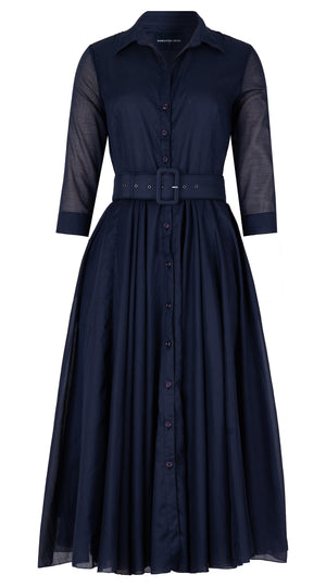 Aster Dress Shirt Collar 3/4 Sleeve Midi Length Silk Musola (Solid)