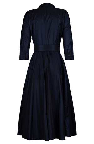 Aster Dress Shirt Collar 3/4 Sleeve Midi Length Silk Taffta (Solid)