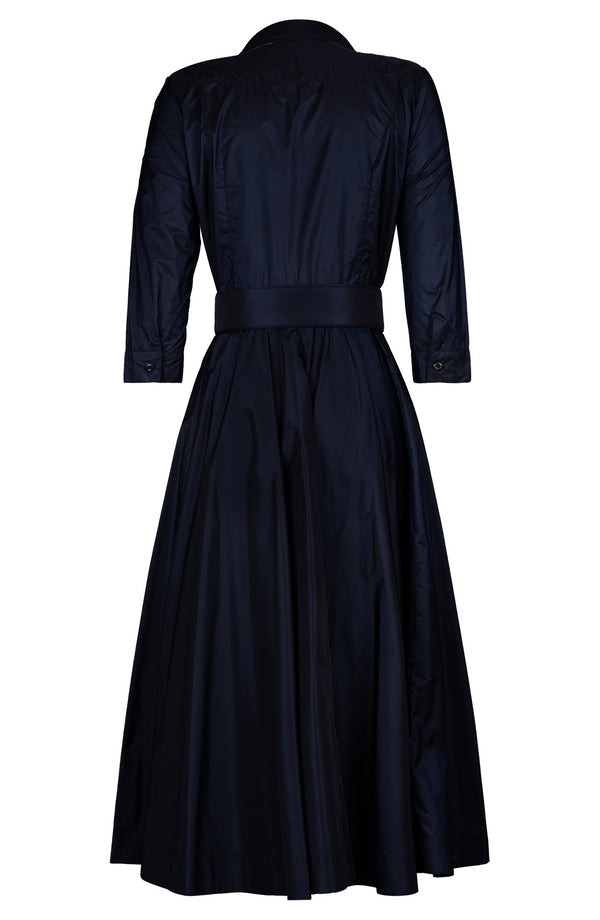 Aster Dress Shirt Collar 3/4 Sleeve Midi Length Silk Taffta (Solid)