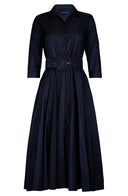 Aster Dress Shirt Collar 3/4 Sleeve Midi Length Silk Taffta (Solid)