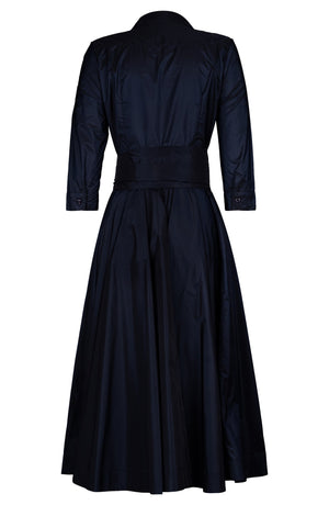 Aster Dress Shirt Collar 3/4 Sleeve Midi Length Silk Taffta (Solid)