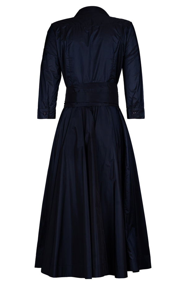 Aster Dress Shirt Collar 3/4 Sleeve Midi Length Silk Taffta (Solid)